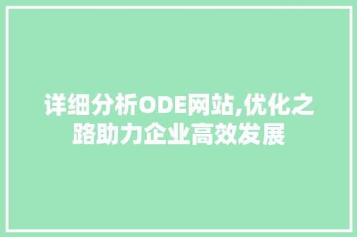 详细分析ODE网站,优化之路助力企业高效发展