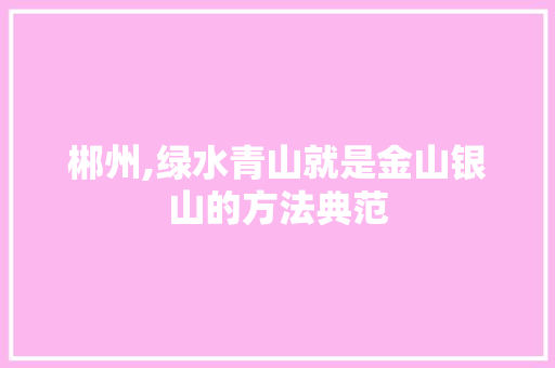 郴州,绿水青山就是金山银山的方法典范
