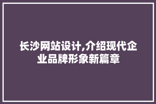 长沙网站设计,介绍现代企业品牌形象新篇章