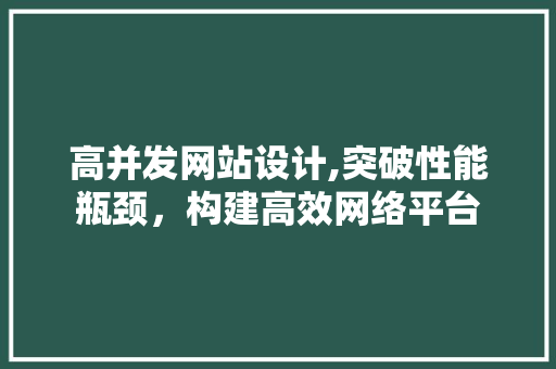高并发网站设计,突破性能瓶颈，构建高效网络平台