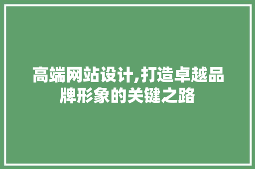 高端网站设计,打造卓越品牌形象的关键之路