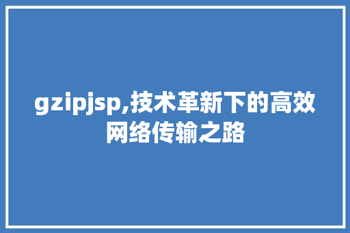 gzipjsp,技术革新下的高效网络传输之路
