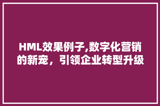HML效果例子,数字化营销的新宠，引领企业转型升级