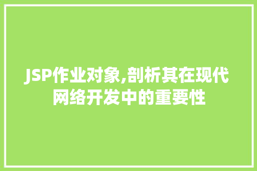 JSP作业对象,剖析其在现代网络开发中的重要性