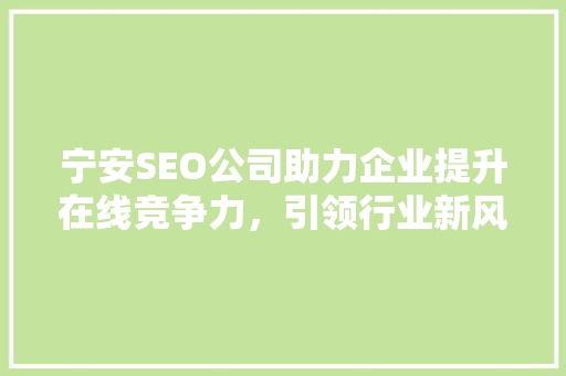 宁安SEO公司助力企业提升在线竞争力，引领行业新风向
