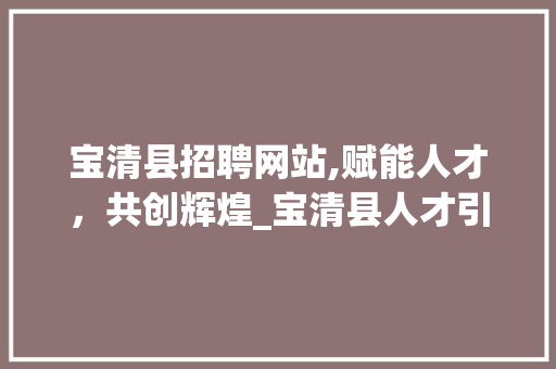 宝清县招聘网站,赋能人才，共创辉煌_宝清县人才引进步骤新篇章