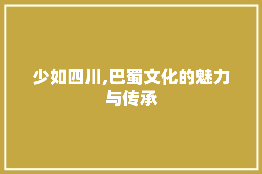 少如四川,巴蜀文化的魅力与传承