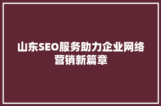 山东SEO服务助力企业网络营销新篇章