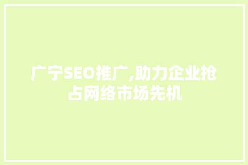 广宁SEO推广,助力企业抢占网络市场先机