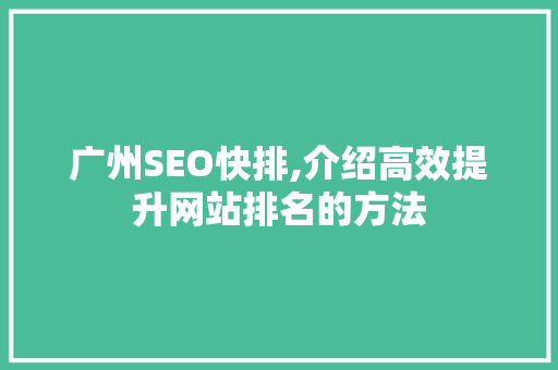 广州SEO快排,介绍高效提升网站排名的方法
