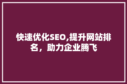 快速优化SEO,提升网站排名，助力企业腾飞