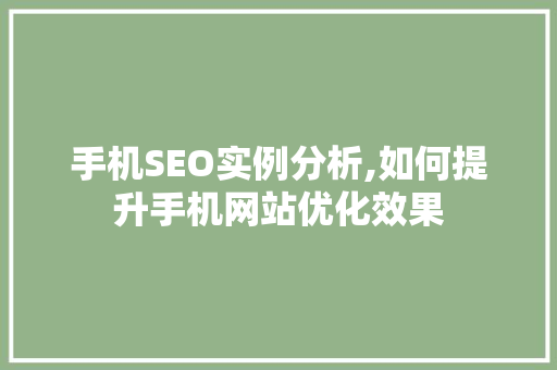 手机SEO实例分析,如何提升手机网站优化效果