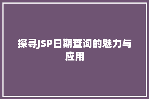 探寻JSP日期查询的魅力与应用