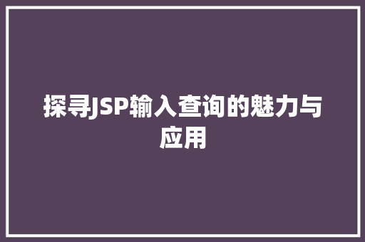 探寻JSP输入查询的魅力与应用