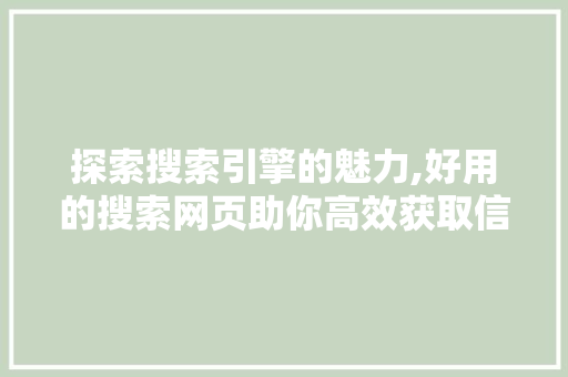 探索搜索引擎的魅力,好用的搜索网页助你高效获取信息