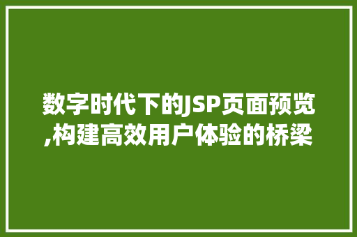 数字时代下的JSP页面预览,构建高效用户体验的桥梁