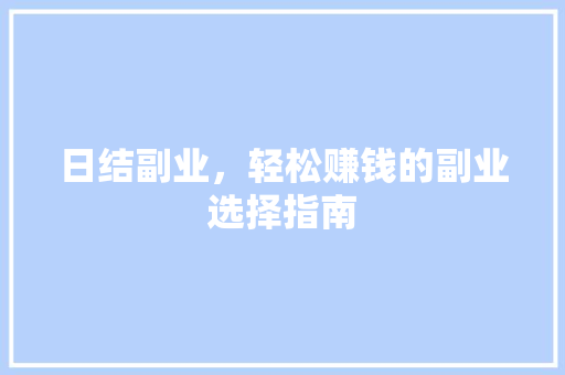日结副业，轻松赚钱的副业选择指南
