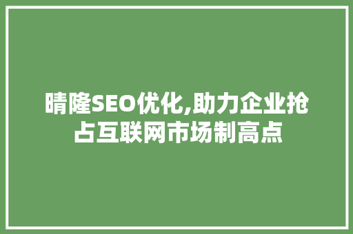晴隆SEO优化,助力企业抢占互联网市场制高点