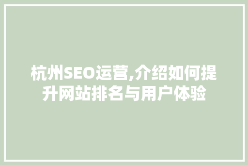 杭州SEO运营,介绍如何提升网站排名与用户体验
