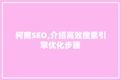 柯南SEO,介绍高效搜索引擎优化步骤