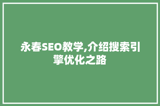 永春SEO教学,介绍搜索引擎优化之路