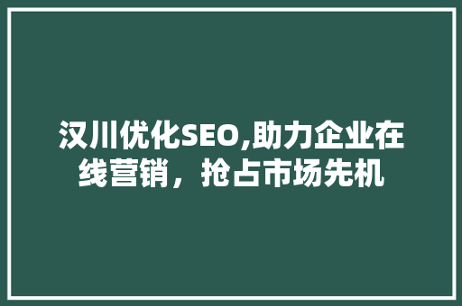 汉川优化SEO,助力企业在线营销，抢占市场先机