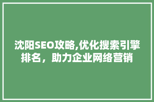 沈阳SEO攻略,优化搜索引擎排名，助力企业网络营销