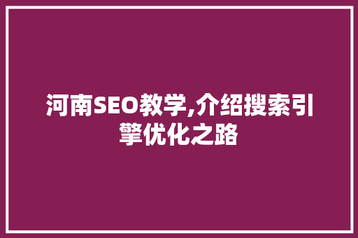 河南SEO教学,介绍搜索引擎优化之路