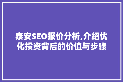 泰安SEO报价分析,介绍优化投资背后的价值与步骤