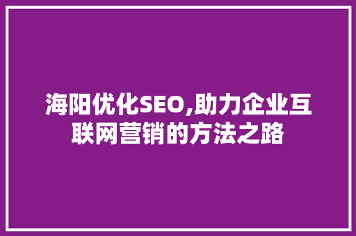 海阳优化SEO,助力企业互联网营销的方法之路