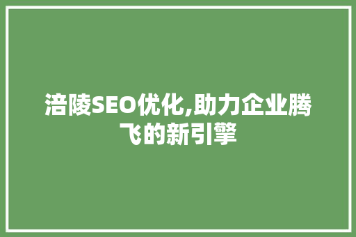 涪陵SEO优化,助力企业腾飞的新引擎