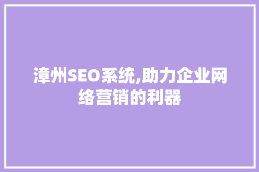 漳州SEO系统,助力企业网络营销的利器