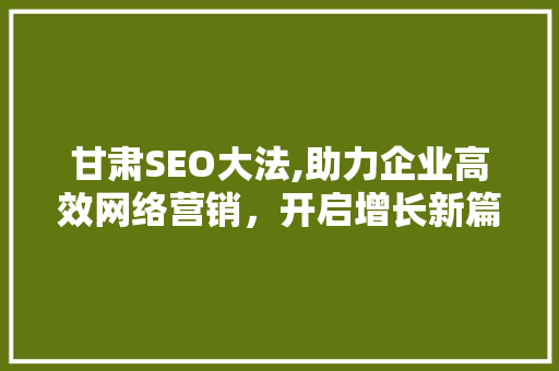 甘肃SEO大法,助力企业高效网络营销，开启增长新篇章