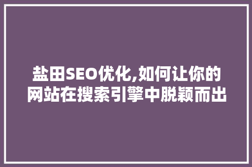 盐田SEO优化,如何让你的网站在搜索引擎中脱颖而出