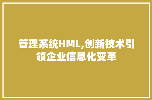 管理系统HML,创新技术引领企业信息化变革