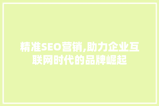 精准SEO营销,助力企业互联网时代的品牌崛起