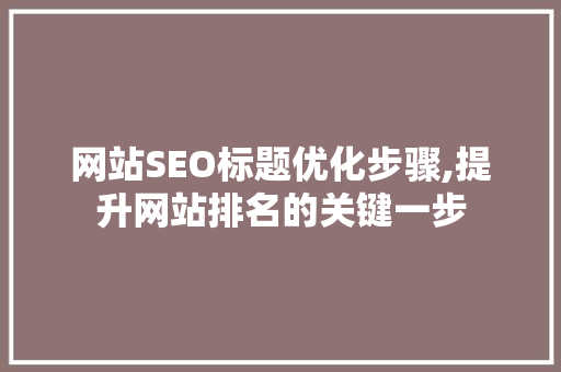 网站SEO标题优化步骤,提升网站排名的关键一步