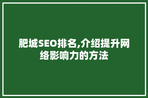 肥城SEO排名,介绍提升网络影响力的方法