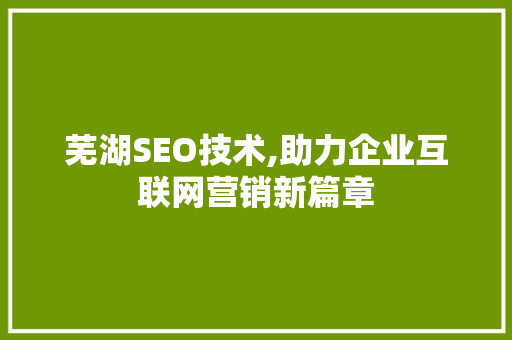 芜湖SEO技术,助力企业互联网营销新篇章