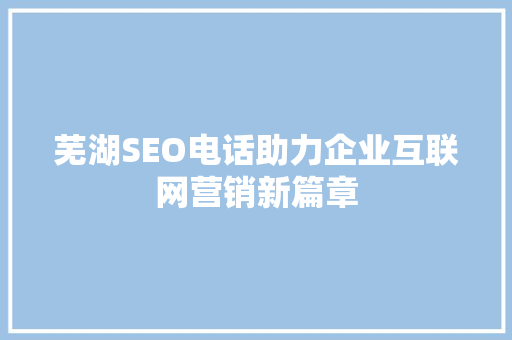 芜湖SEO电话助力企业互联网营销新篇章