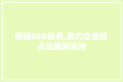 衡阳SEO排名,助力企业抢占互联网高地