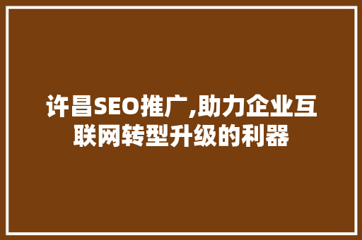 许昌SEO推广,助力企业互联网转型升级的利器