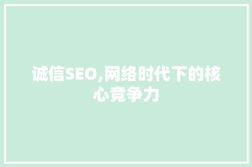 诚信SEO,网络时代下的核心竞争力