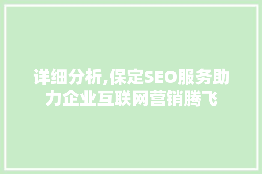 详细分析,保定SEO服务助力企业互联网营销腾飞