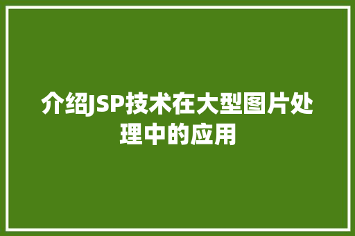 介绍JSP技术在大型图片处理中的应用