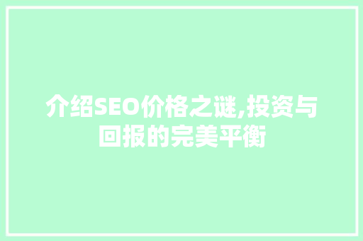 介绍SEO价格之谜,投资与回报的完美平衡
