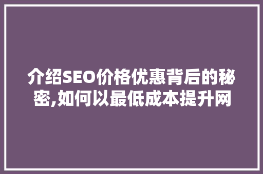 介绍SEO价格优惠背后的秘密,如何以最低成本提升网站排名