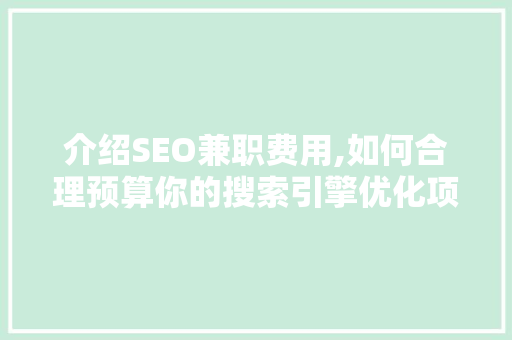 介绍SEO兼职费用,如何合理预算你的搜索引擎优化项目