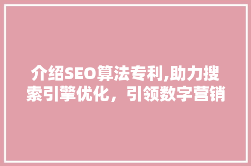 介绍SEO算法专利,助力搜索引擎优化，引领数字营销新潮流