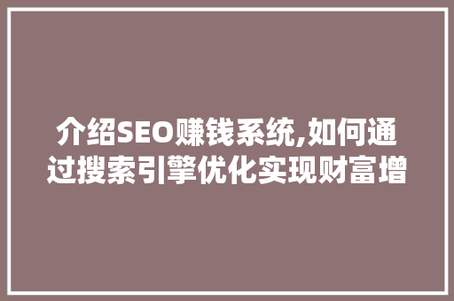 介绍SEO赚钱系统,如何通过搜索引擎优化实现财富增长
